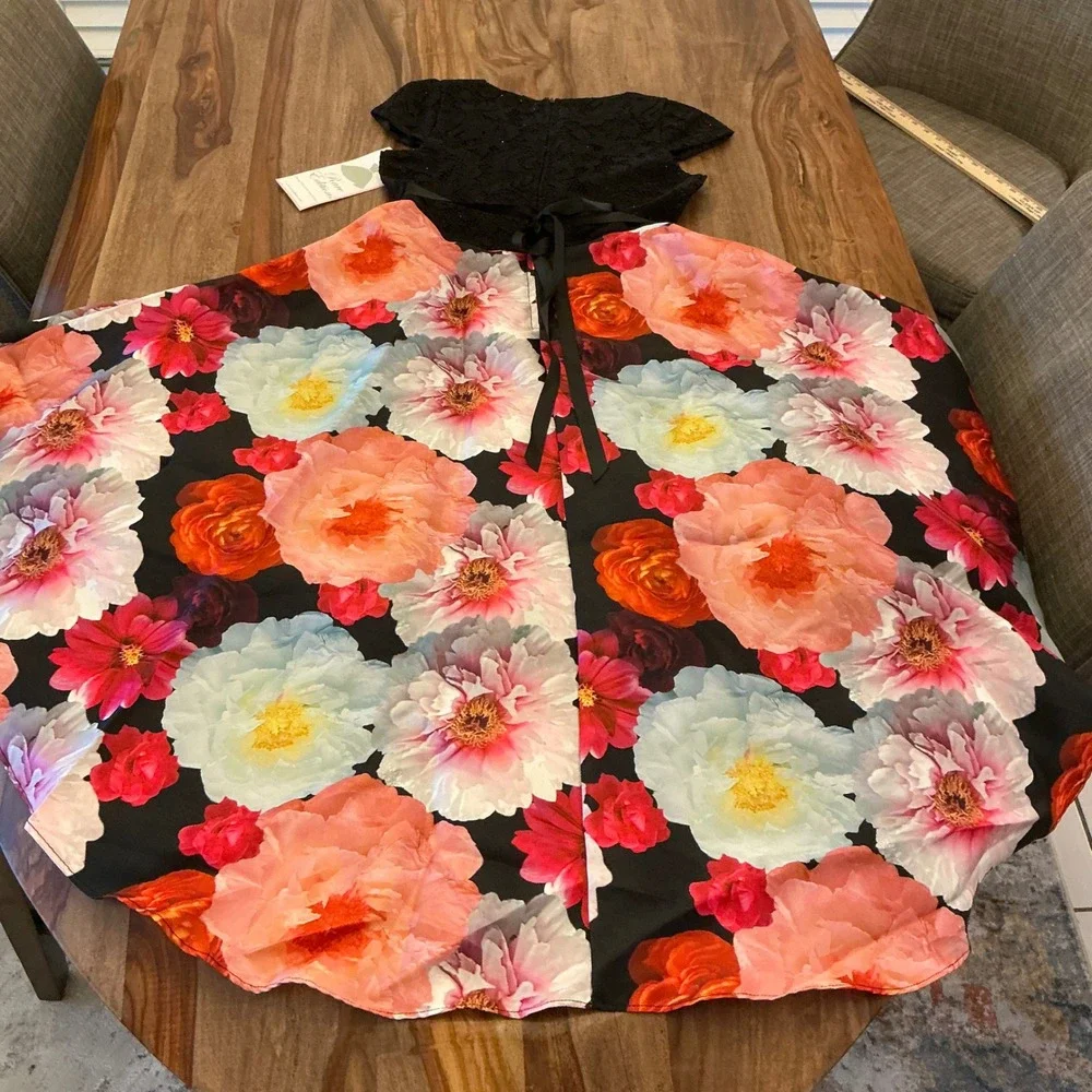 Rare Editions Girls Black Glitter Lace Floral Hi Low‎ Dress Size 10